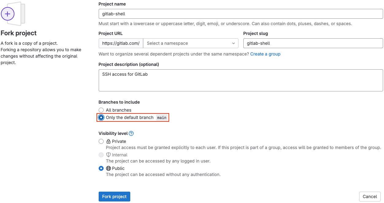 Minimal forking - only include the default branch